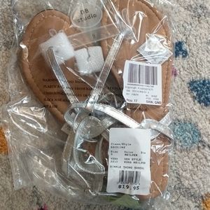 Metallic silver T strap sandals